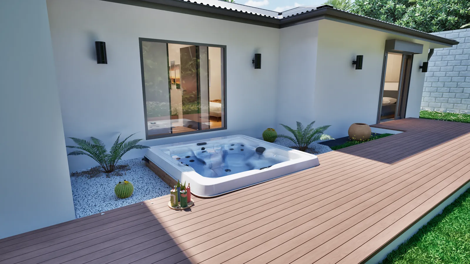 Spa encastré sur terrasse bois