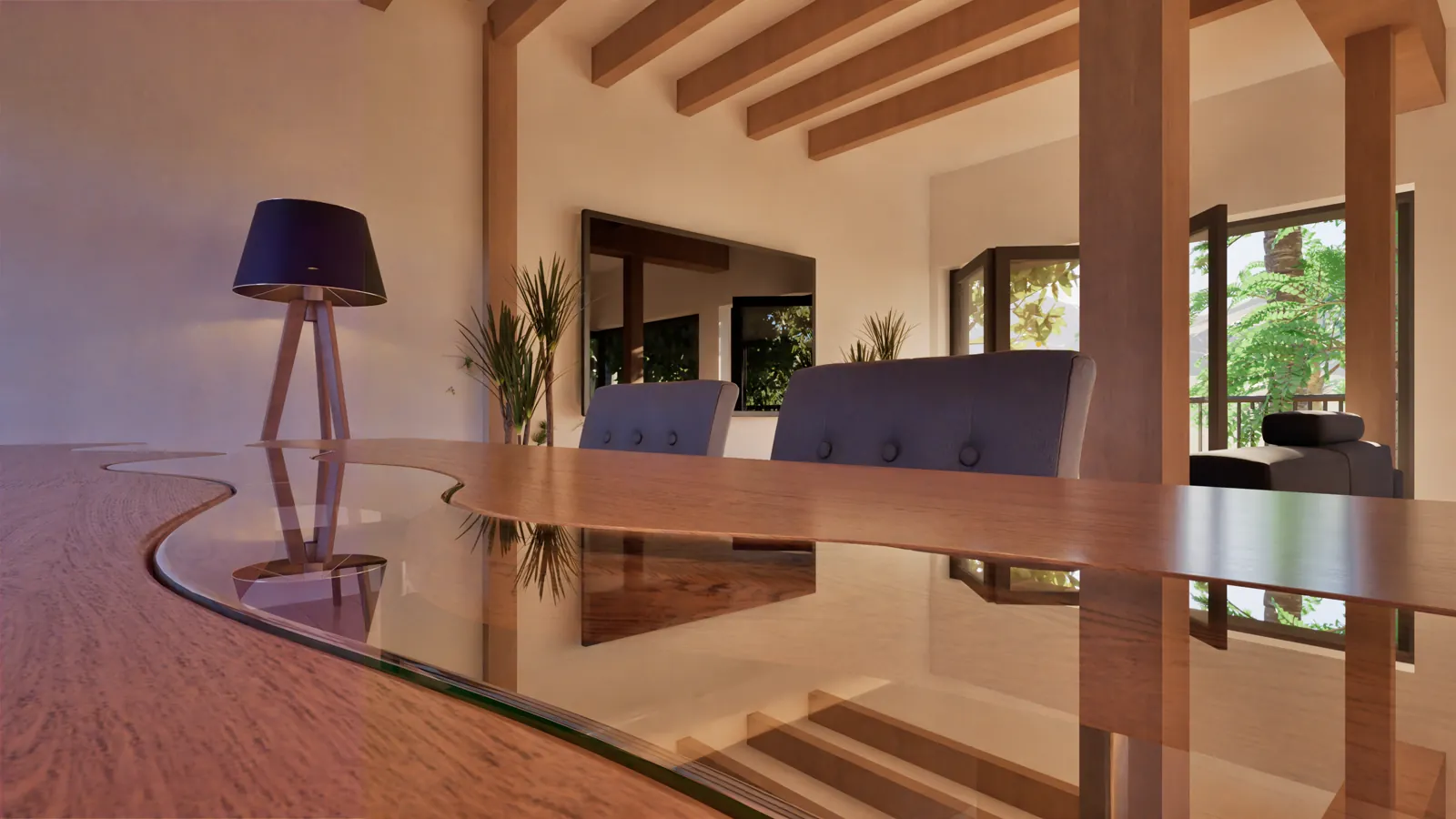 Bar en bois massif sous poutres